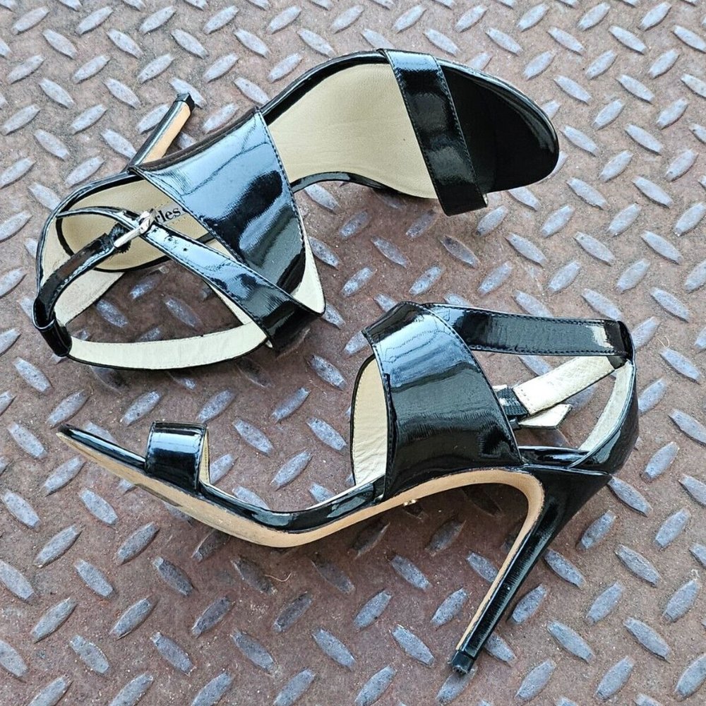 Charles David Women Heel Black Patent Leather Upper Sandal Strappy Shoes Size 7 - Picture 8 of 11